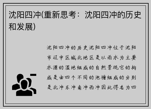 沈阳四冲(重新思考：沈阳四冲的历史和发展)